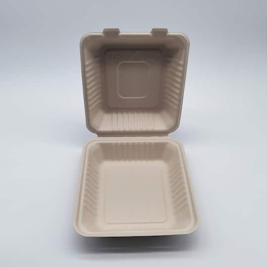 9" Natural Beige Single-Compartment Hinged Compostable Take Out Containers, 200ct.